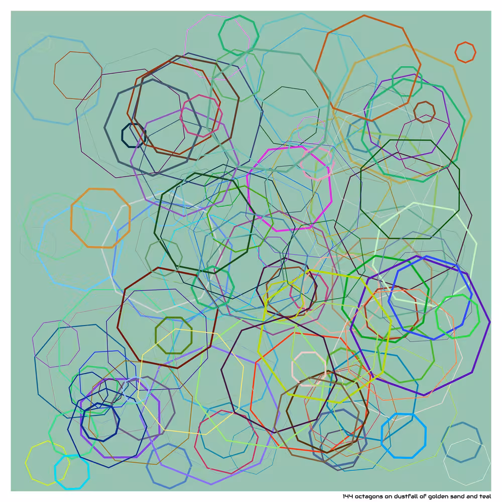 144 octagons on dustfall of golden sand and teal