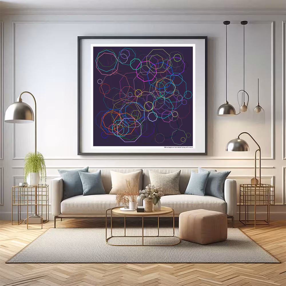 106 octagons on burnished honey with a aura in room setting