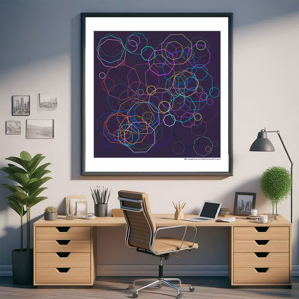 106 octagons on burnished honey with a aura in room setting