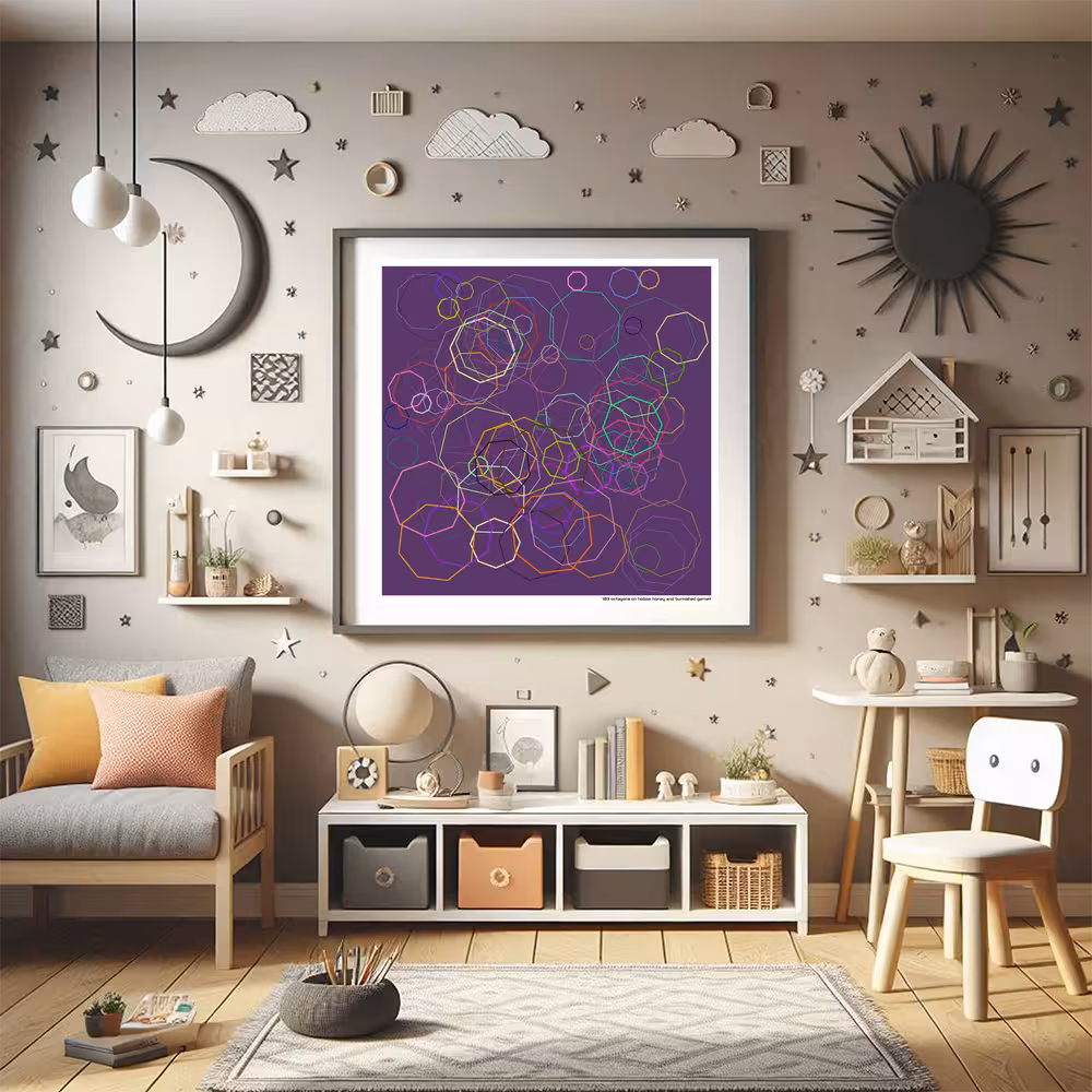 103 octagons on hollow honey and burnished garnet in room setting