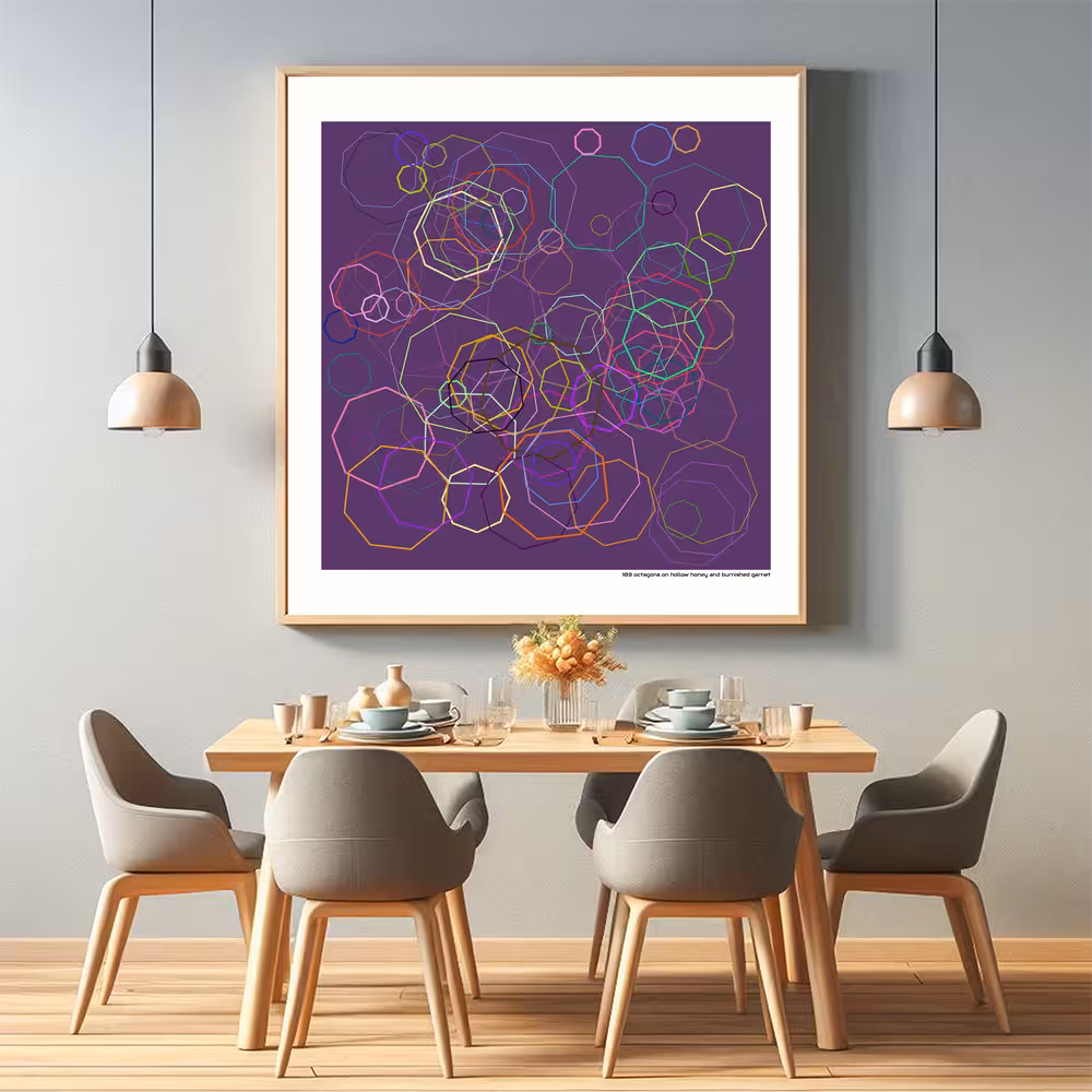 103 octagons on hollow honey and burnished garnet in room setting