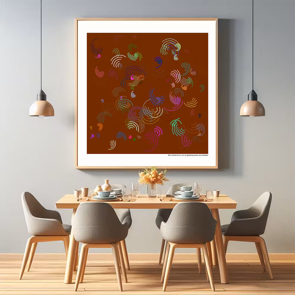 104 orbitarcs on ruin of gleaming green and obsidian in room setting