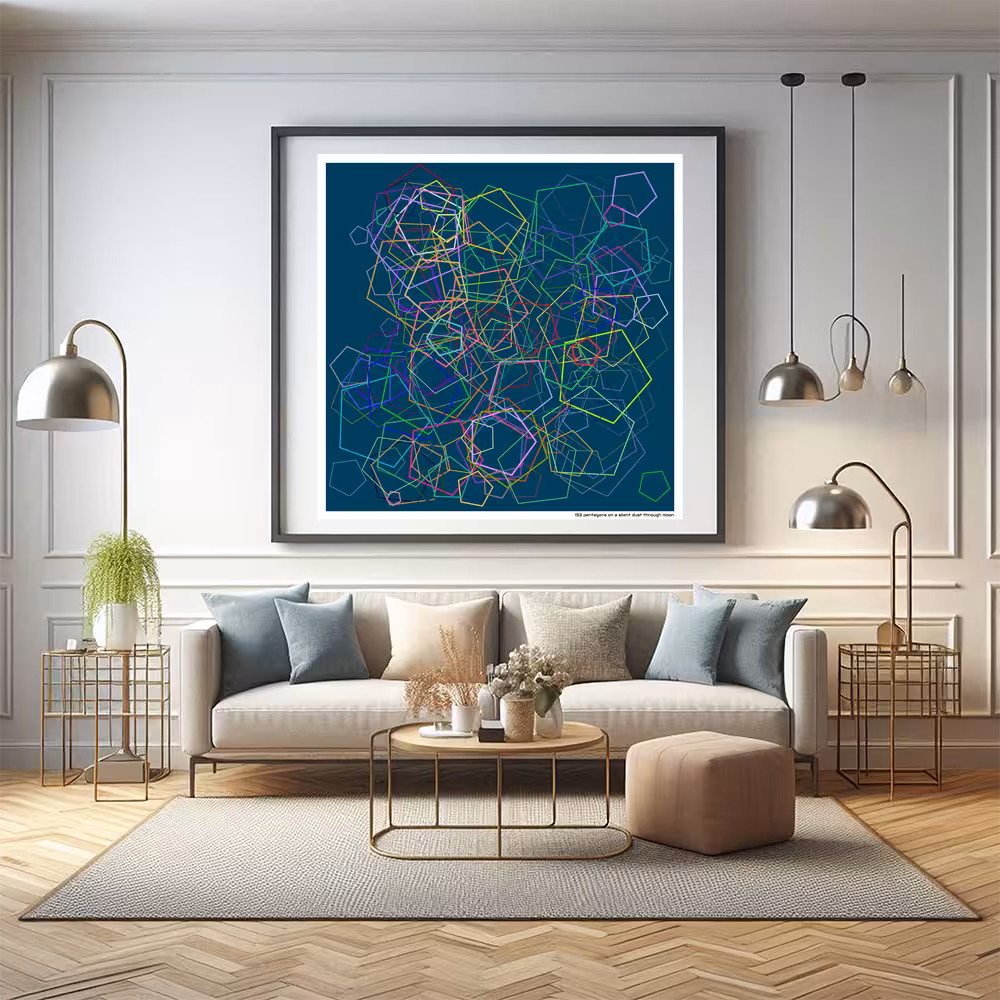 153 pentagons on a silent dust through moon in room setting