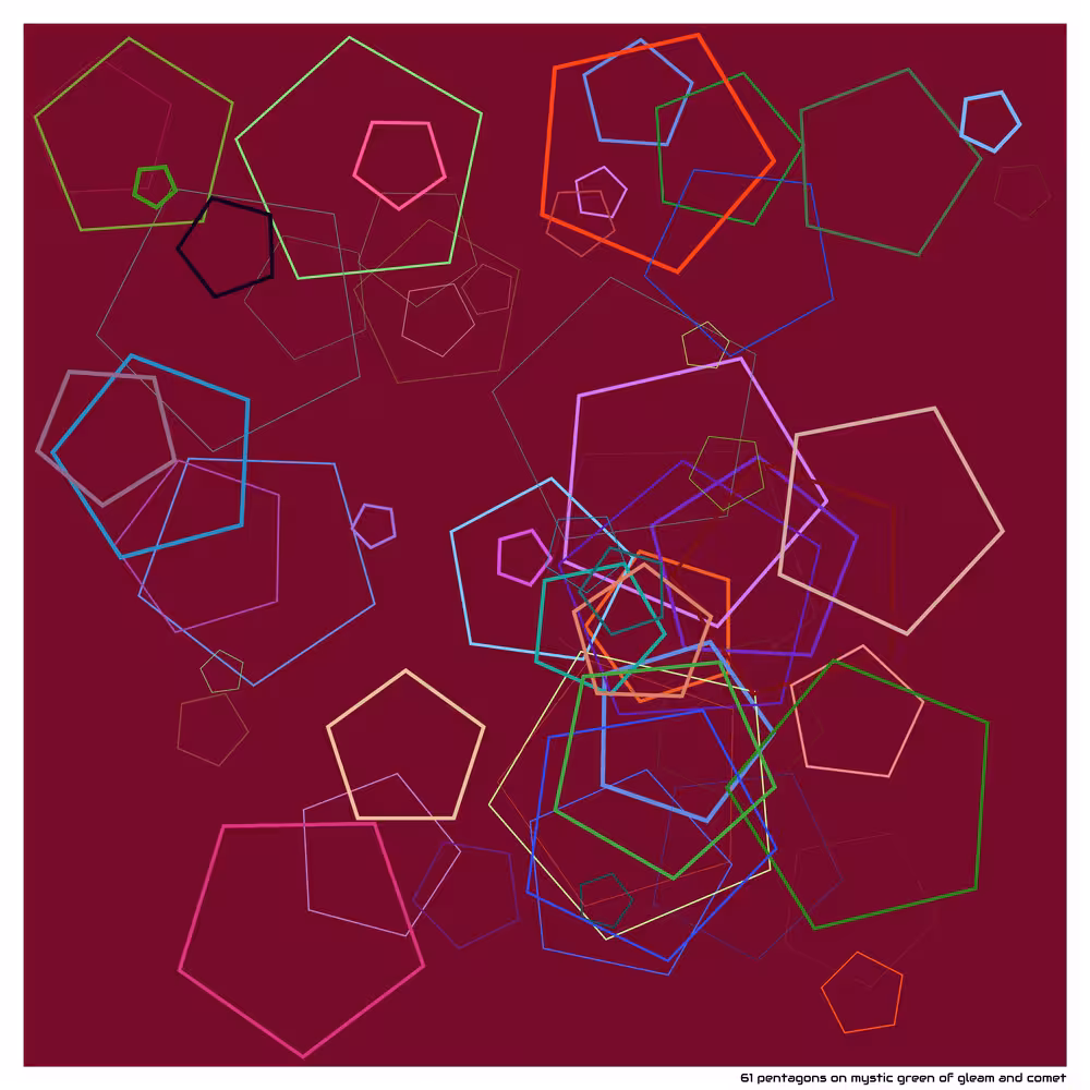 61 pentagons on mystic green of gleam and comet