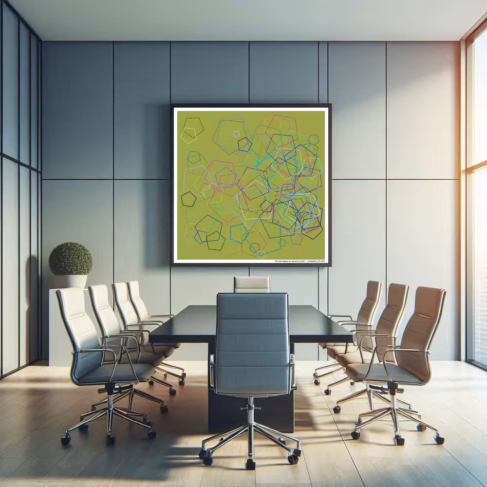 134 pentagons on serene butter — a tapestry of drift in room setting