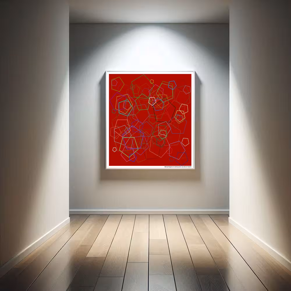 100 pentagons on velvety silver and star of rebirth in room setting