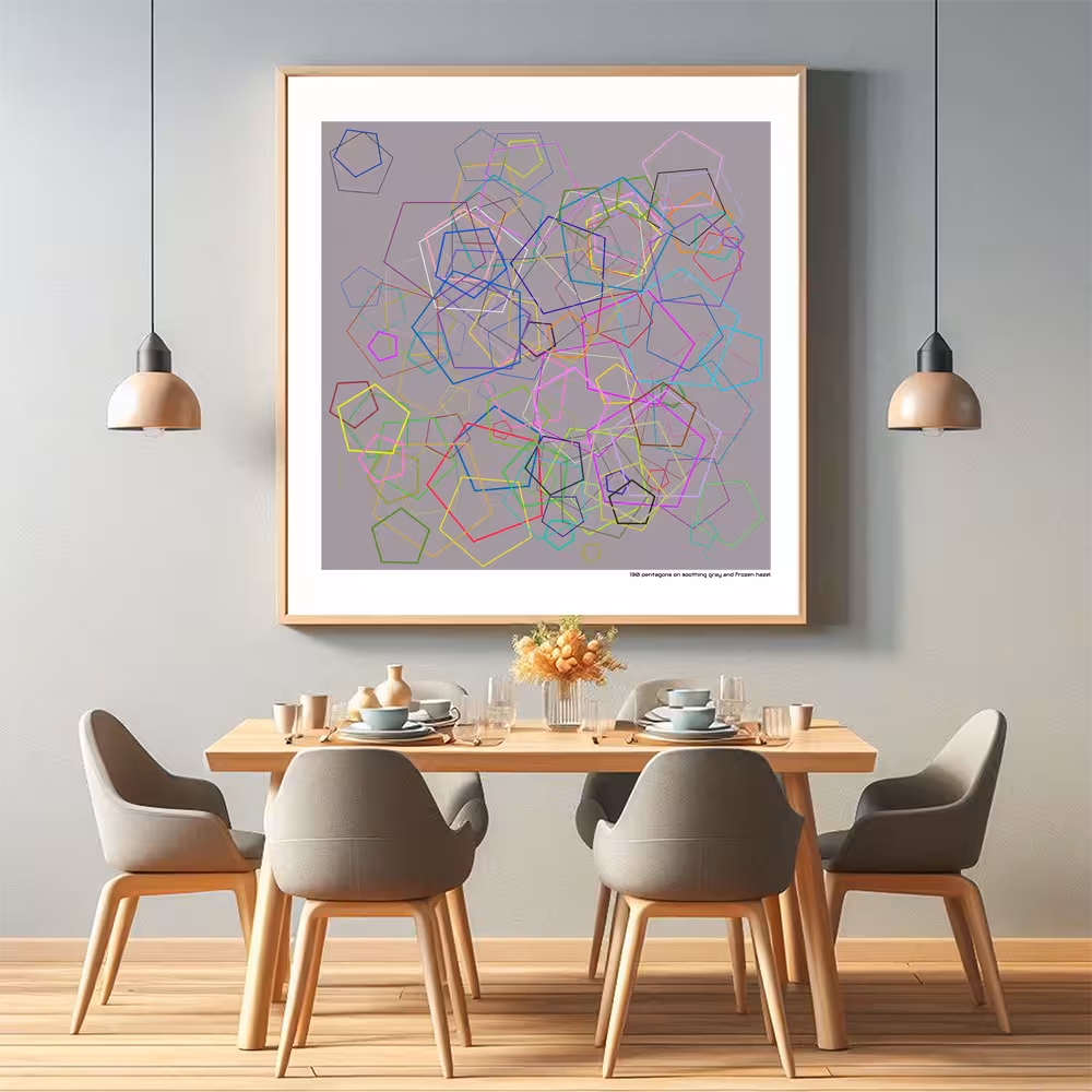 130 pentagons on soothing gray and frozen hazel in room setting