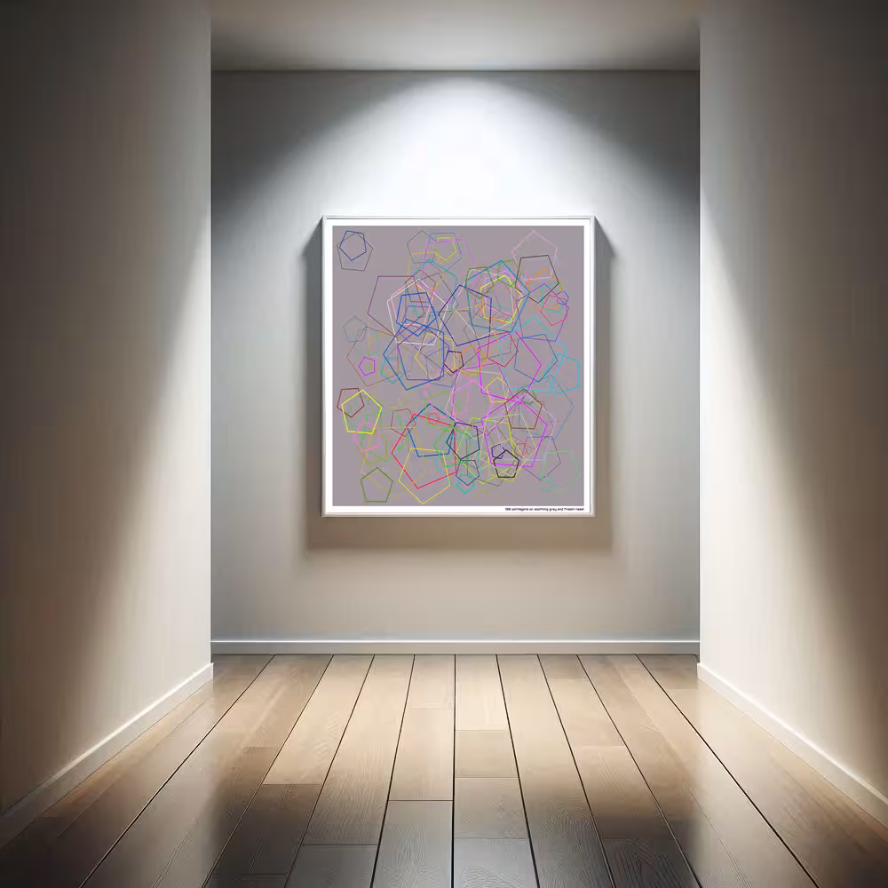 130 pentagons on soothing gray and frozen hazel in room setting