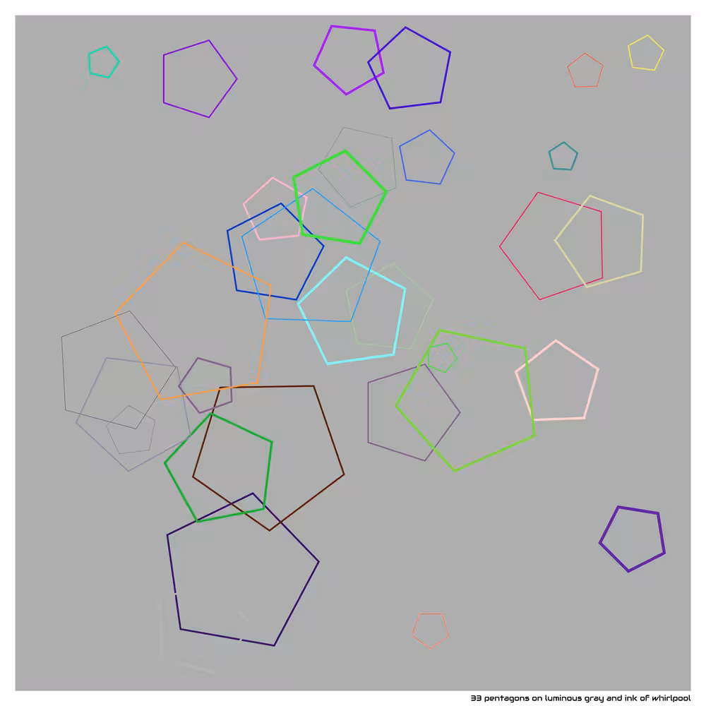 33 pentagons on luminous gray and ink of whirlpool