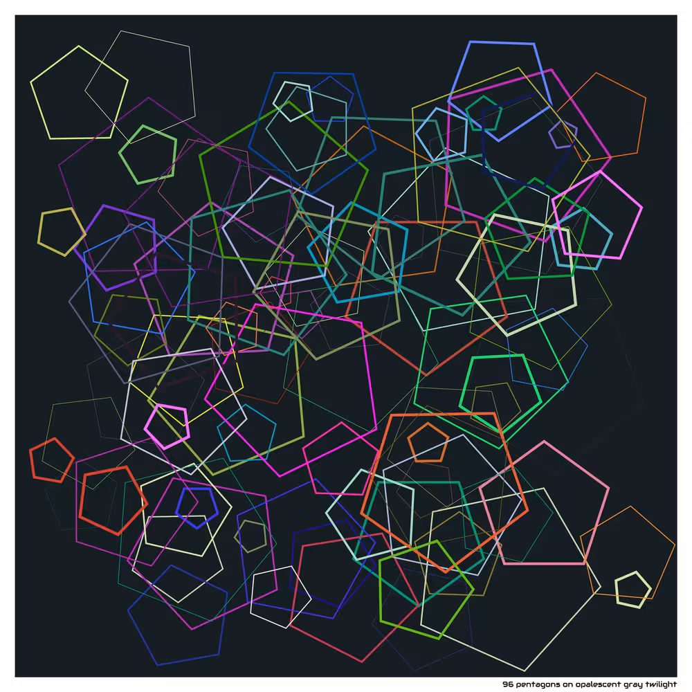 96 pentagons on opalescent gray twilight