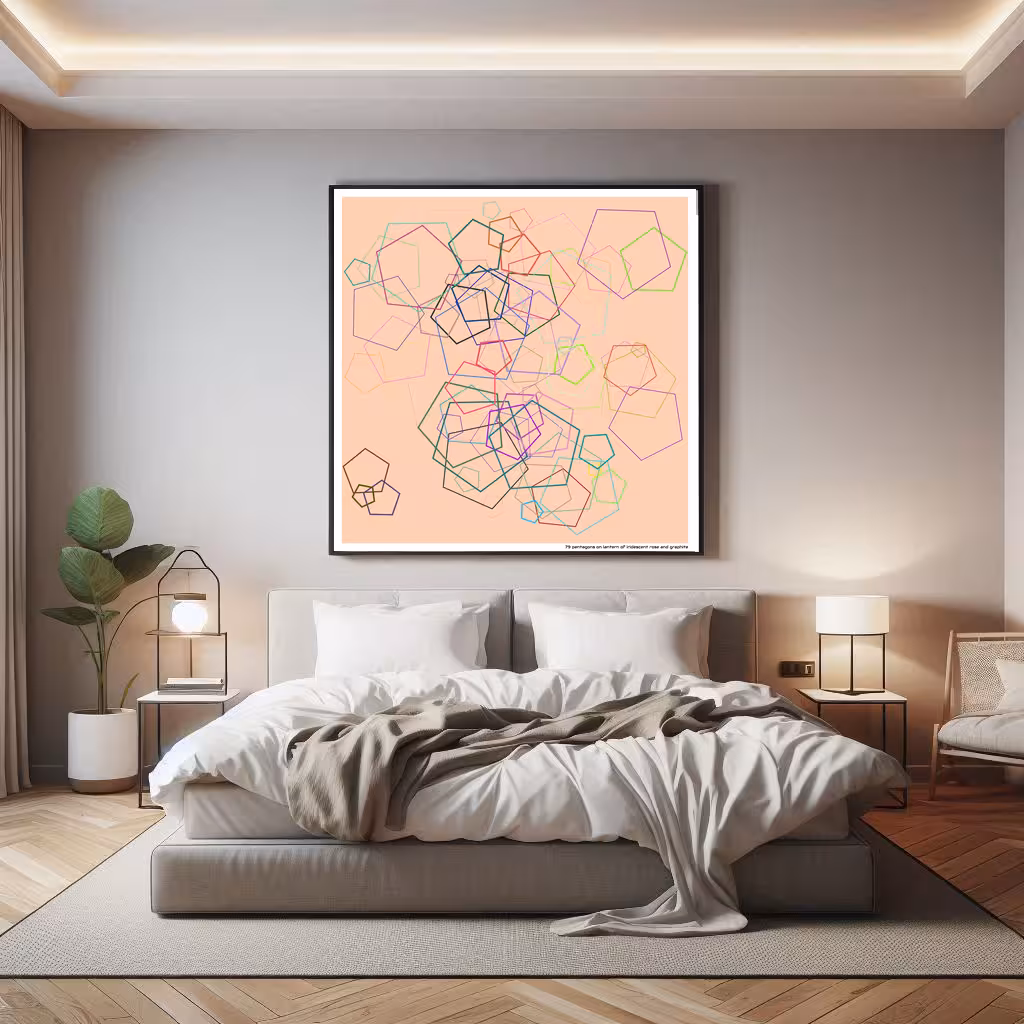 79 pentagons on lantern of iridescent rose and graphite in room setting