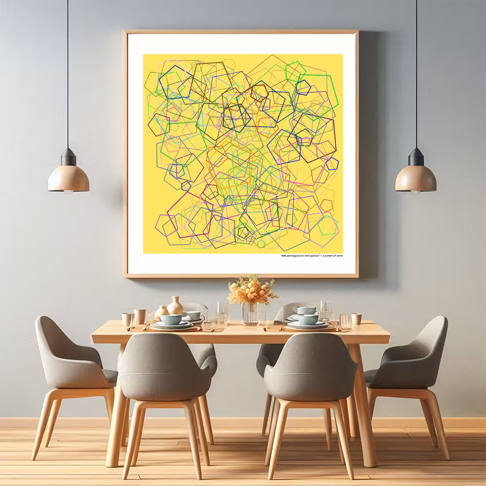 190 pentagons on rich apricot — a comet of whirl in room setting