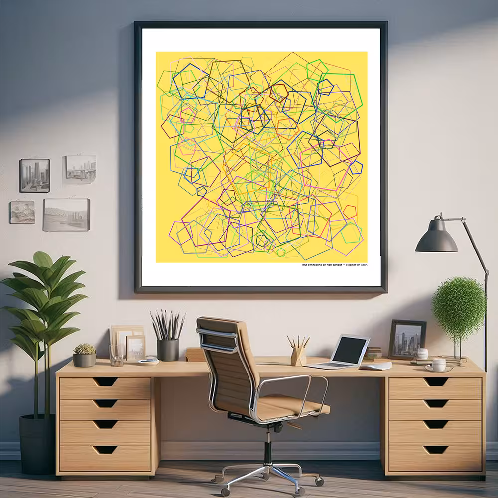 190 pentagons on rich apricot — a comet of whirl in room setting