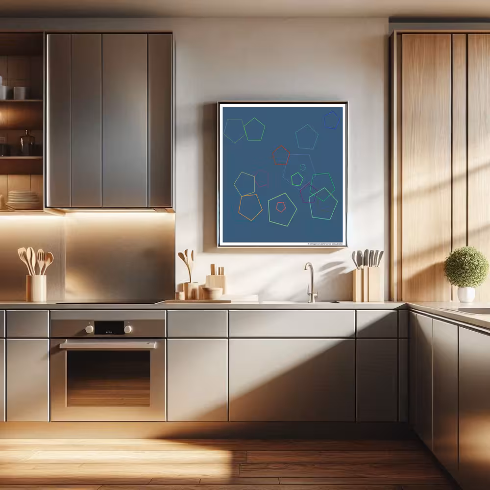 21 pentagons on pewter across smoky shadow in room setting