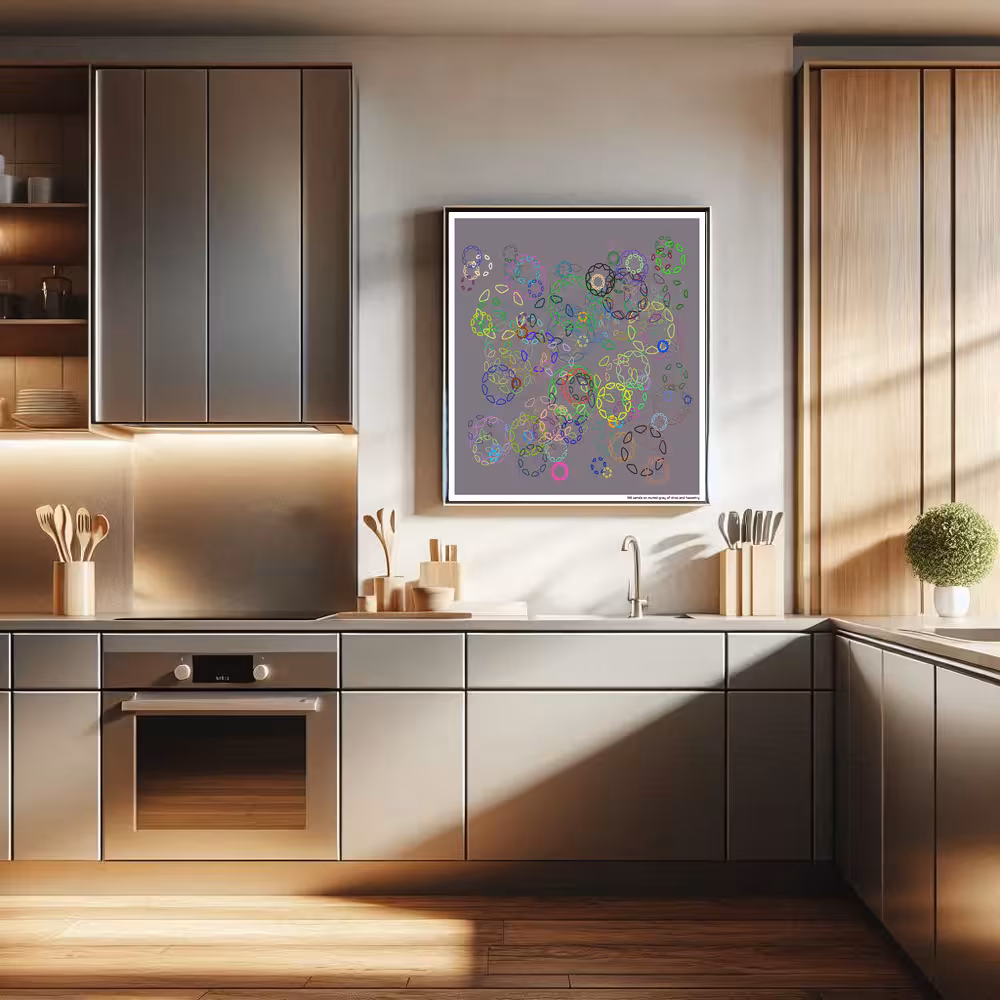 135 petals on muted gray of drop and tapestry in room setting