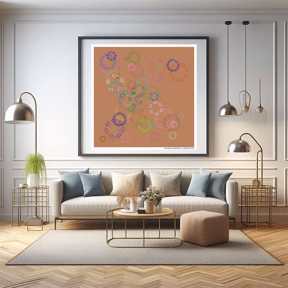 73 petals on bleached flax — a descent of echo in room setting