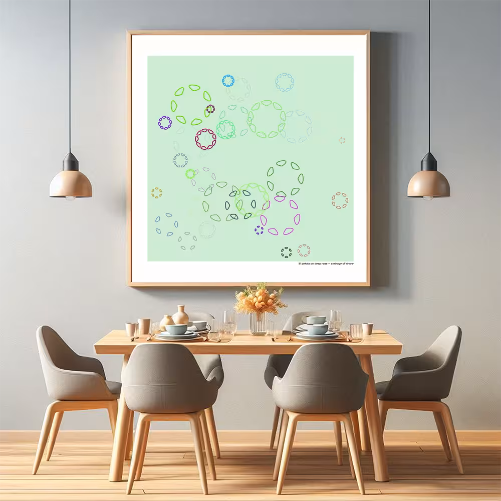 31 petals on deep rose — a mirage of shore in room setting