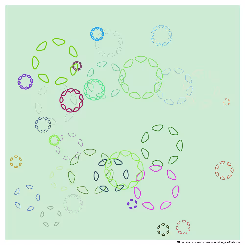 31 petals on deep rose — a mirage of shore