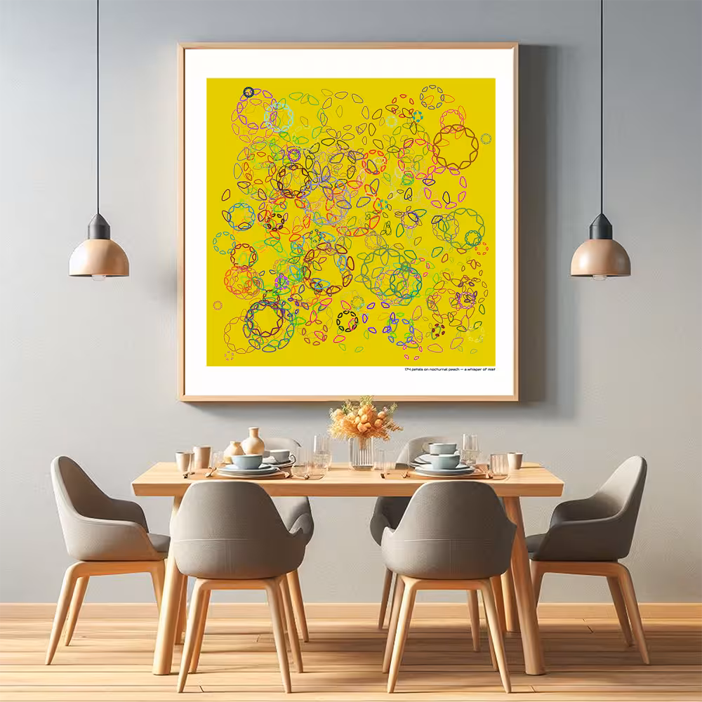 174 petals on nocturnal peach — a whisper of mist in room setting