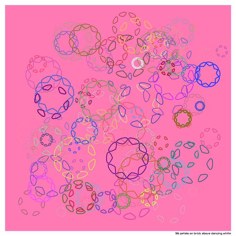 96 petals on brick above dancing white