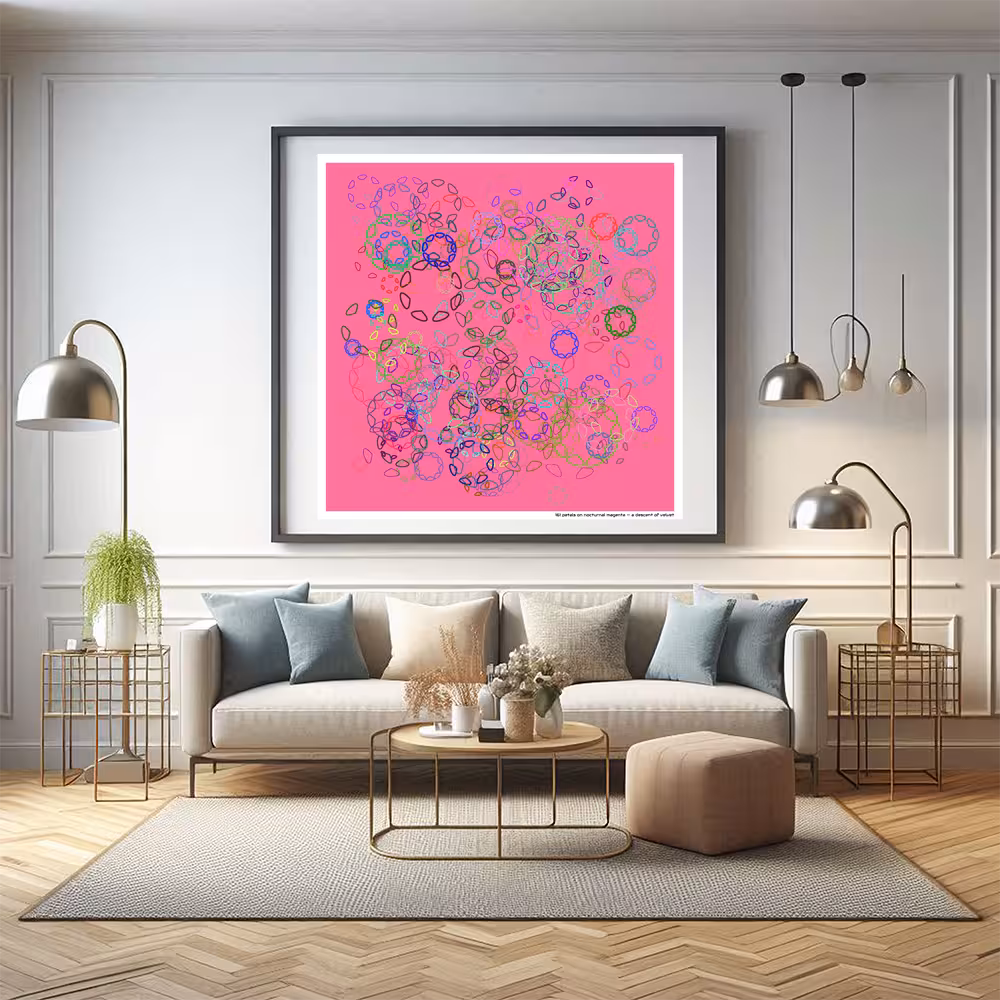 161 petals on nocturnal magenta — a descent of velvet in room setting