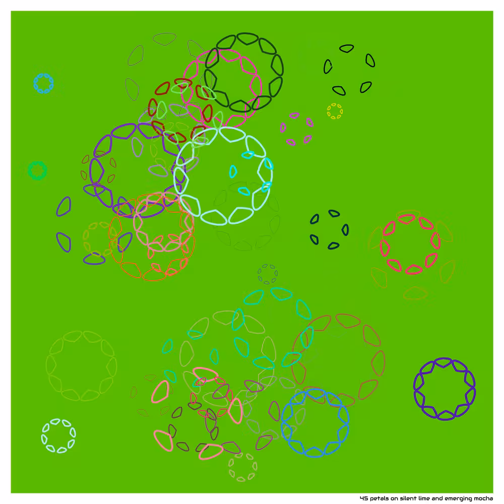 45 petals on silent lime and emerging mocha