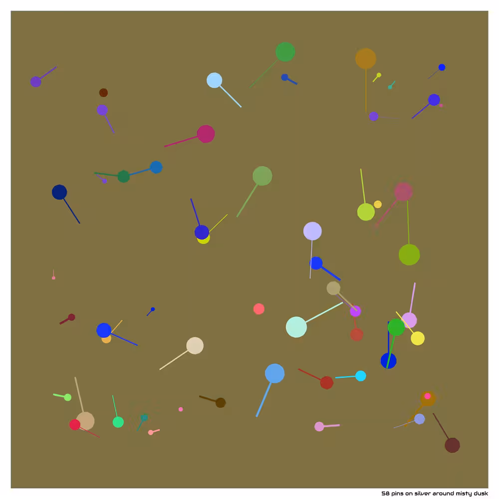 58 pins on silver around misty dusk