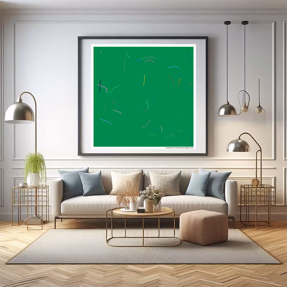 43 ribbons on moon dancing on golden coral in room setting