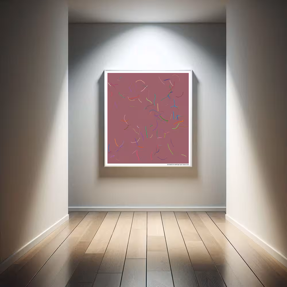 119 ribbons on amethyst upon hollow coral in room setting