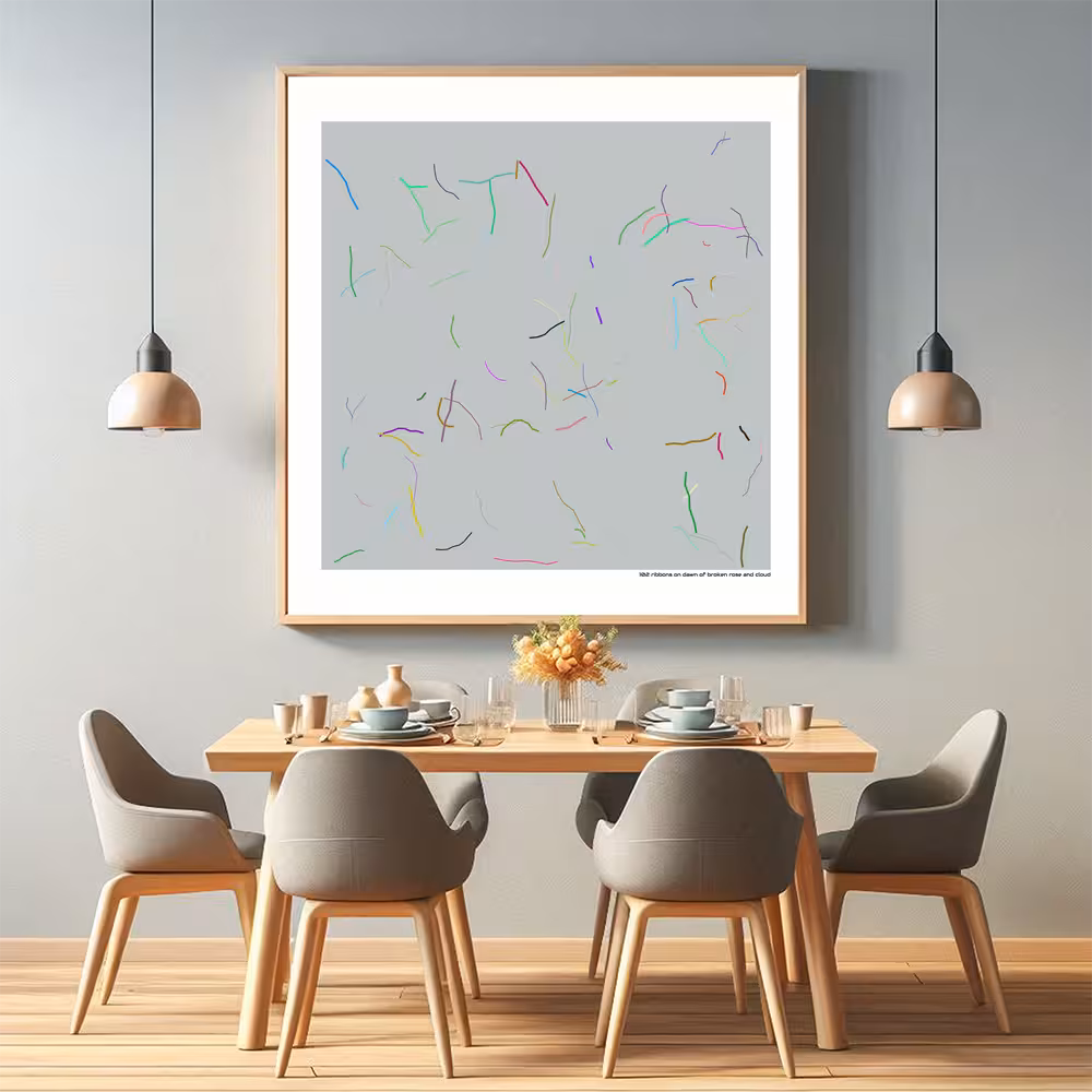 102 ribbons on dawn of broken rose and cloud in room setting