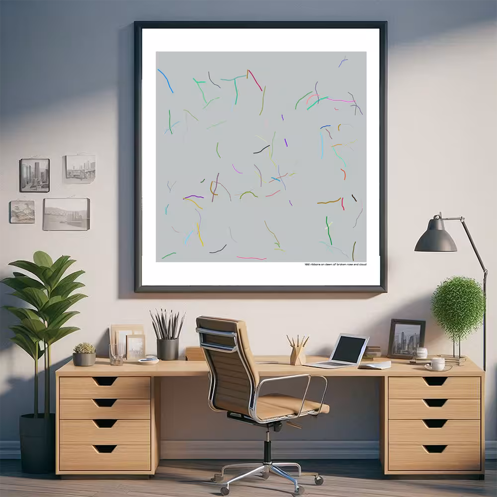 102 ribbons on dawn of broken rose and cloud in room setting