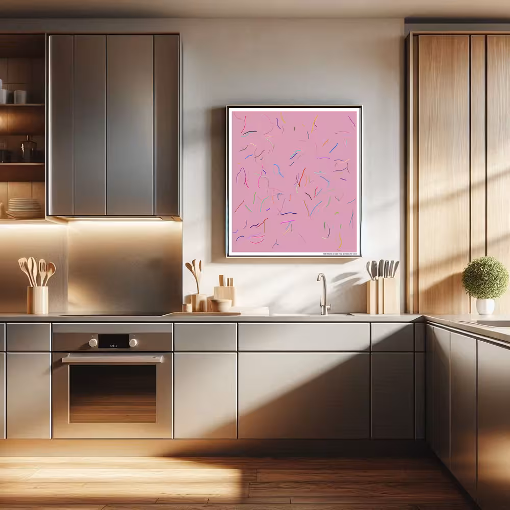 165 ribbons on pale rose and delicate coral in room setting