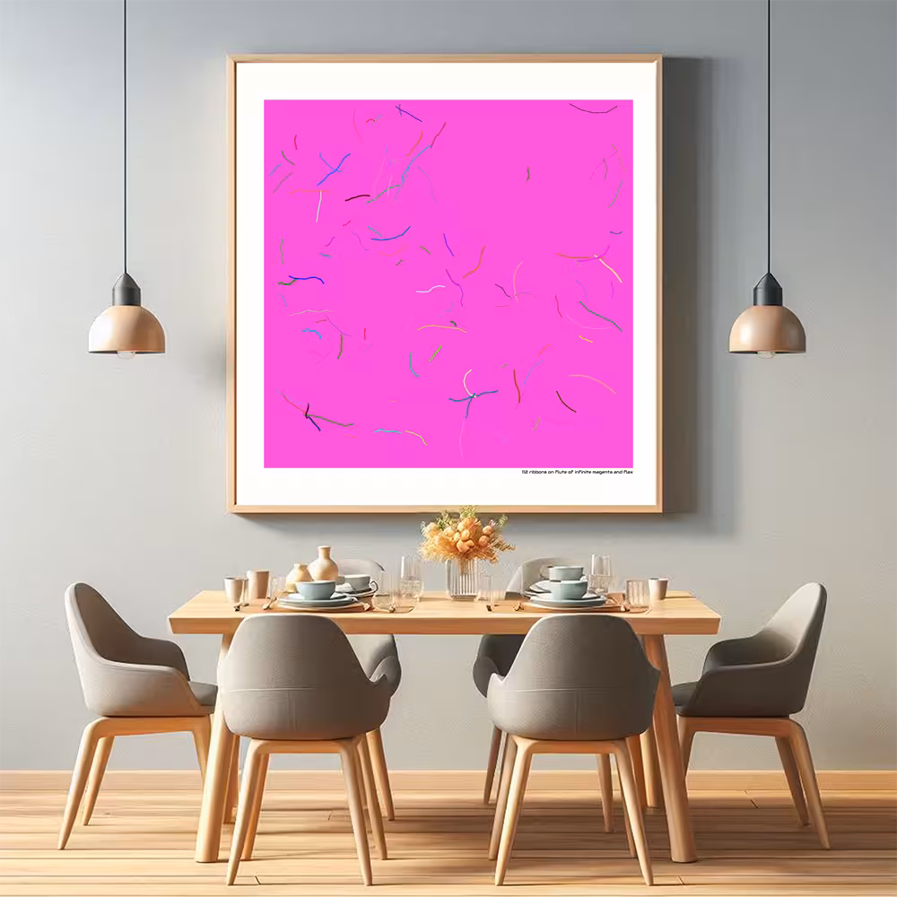 112 ribbons on flute of infinite magenta and flax in room setting