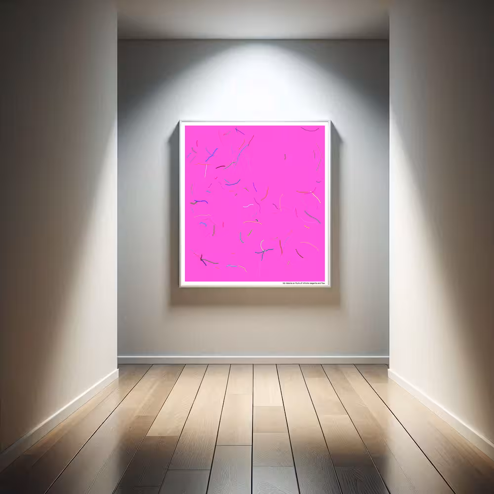 112 ribbons on flute of infinite magenta and flax in room setting