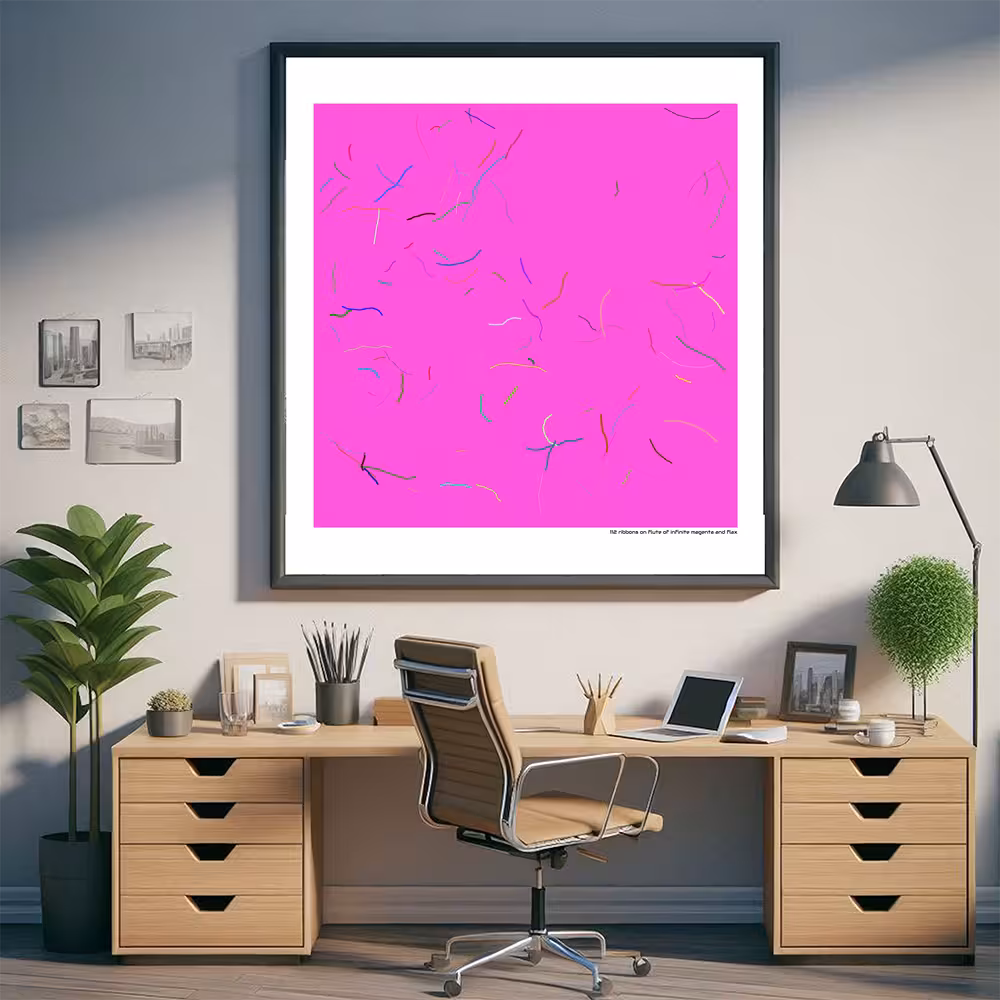 112 ribbons on flute of infinite magenta and flax in room setting