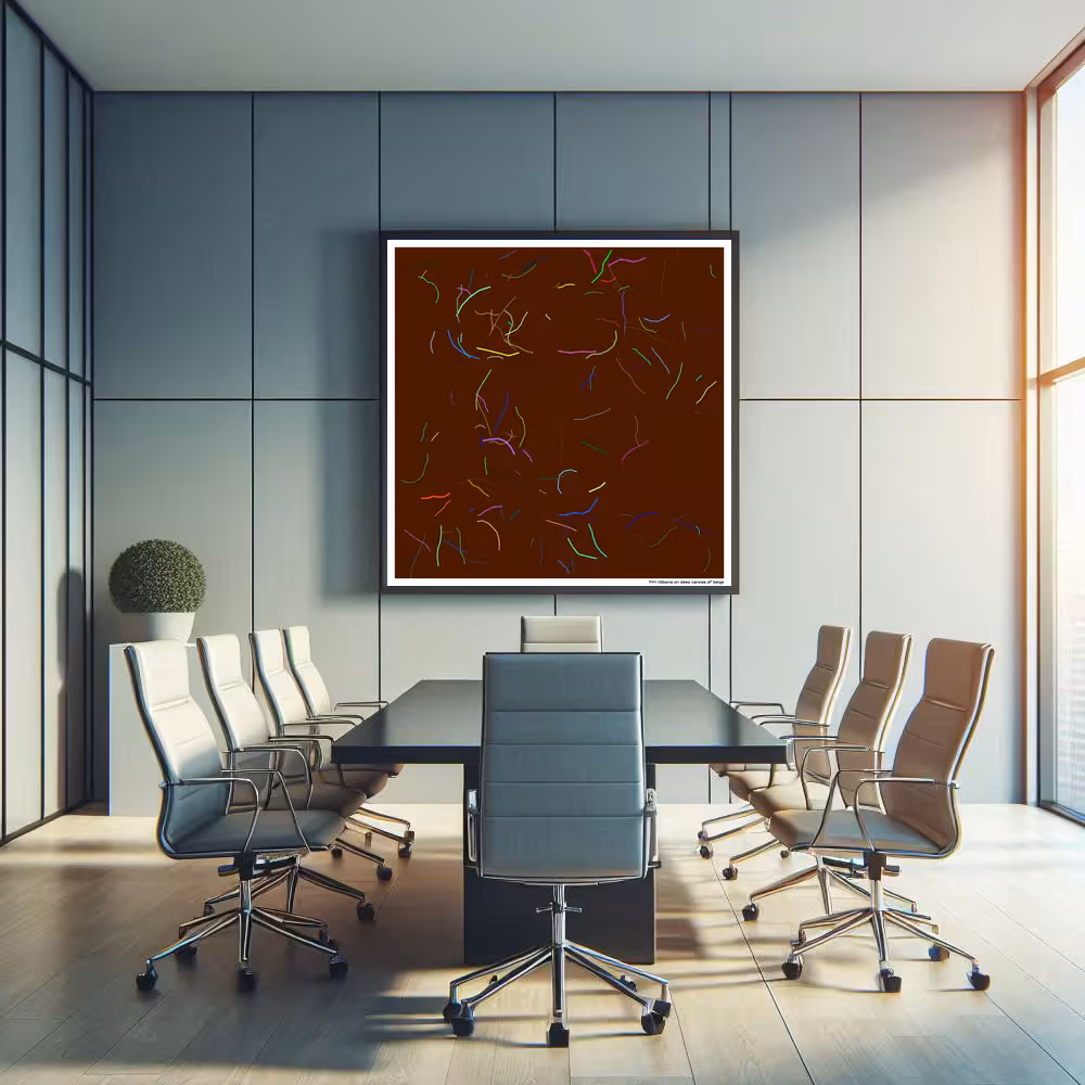 144 ribbons on deep canvas of beige in room setting