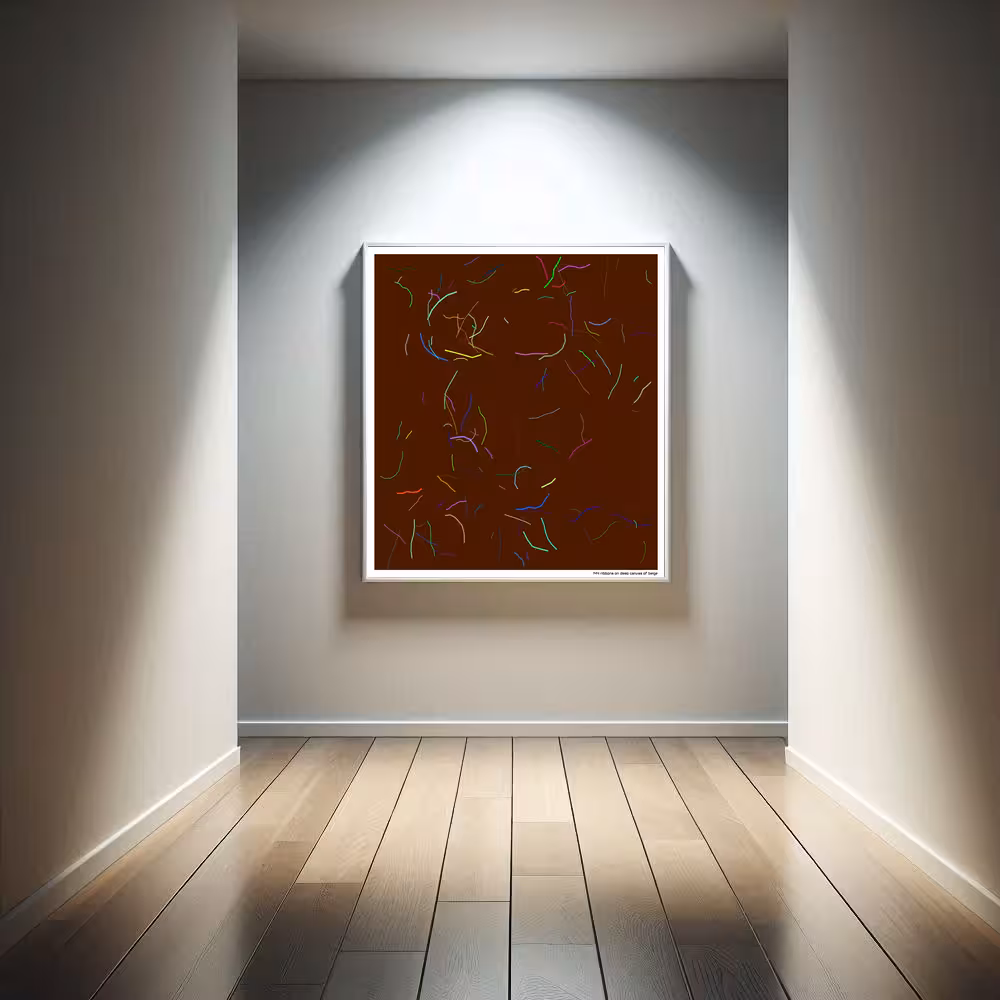 144 ribbons on deep canvas of beige in room setting