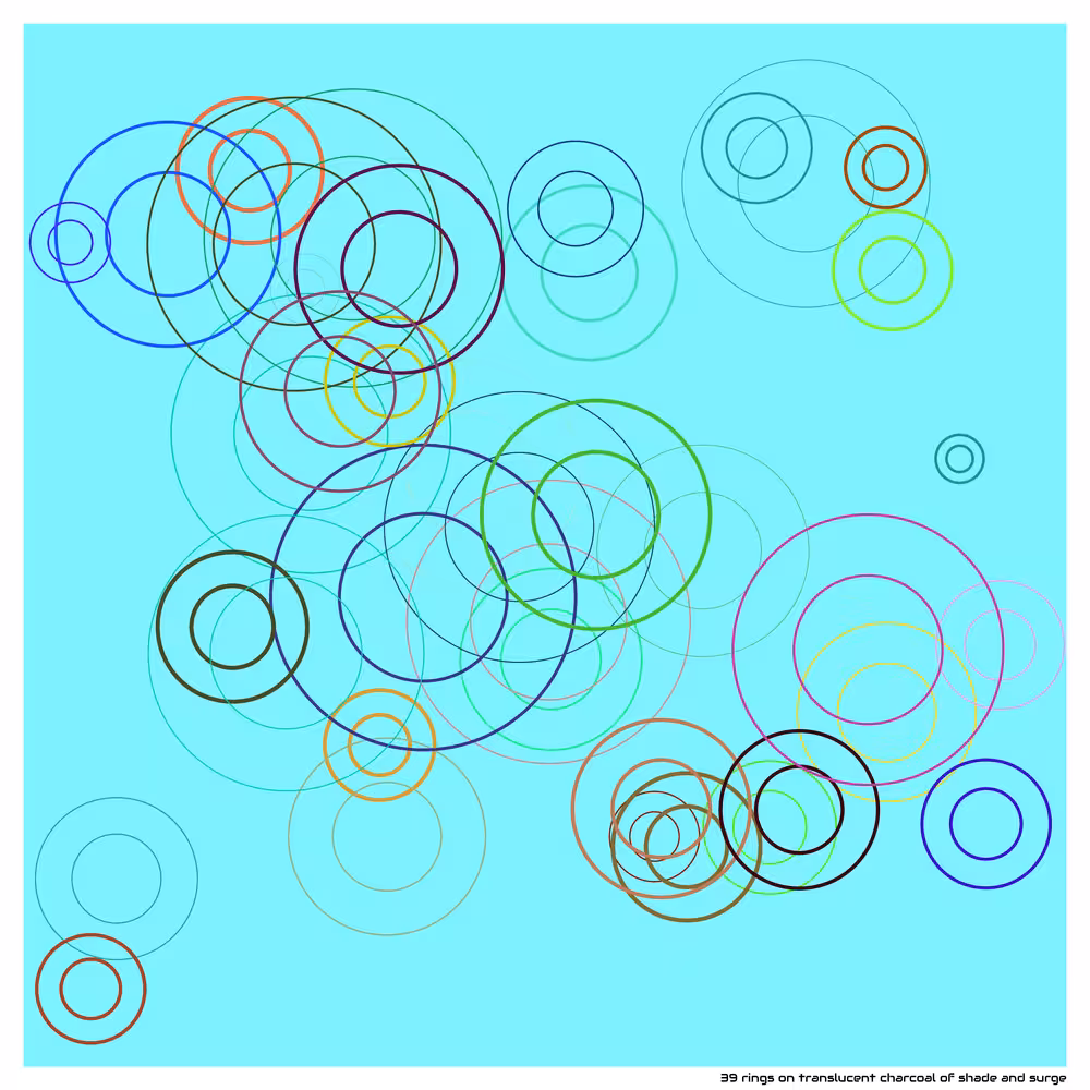 39 rings on translucent charcoal of shade and surge