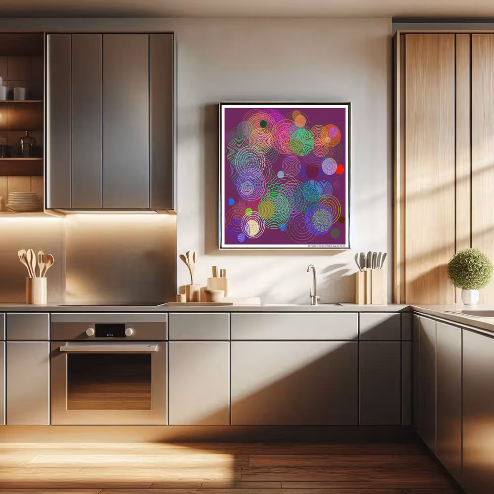 106 ripples on horizon of mellow gray and maroon in room setting