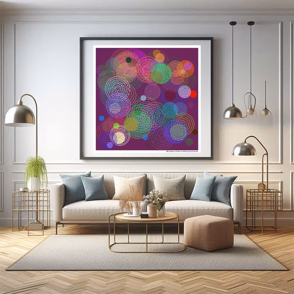 106 ripples on horizon of mellow gray and maroon in room setting