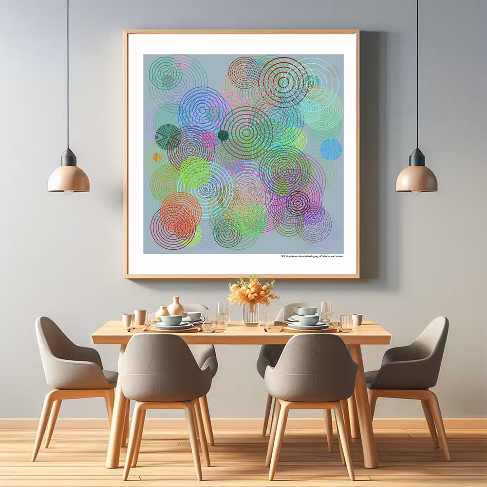 127 ripples on burnished gray of storm and comet in room setting