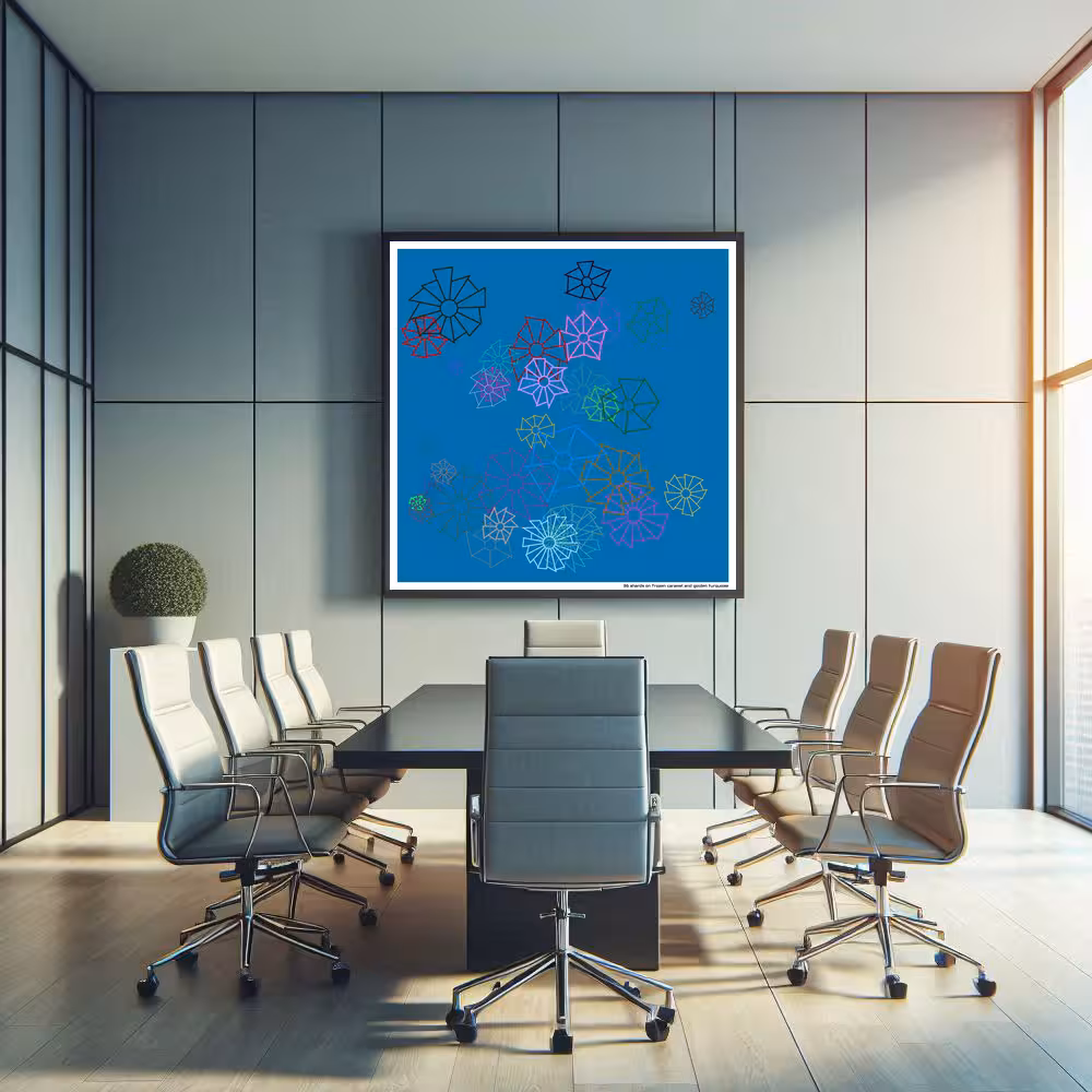 36 shards on frozen caramel and golden turquoise in room setting