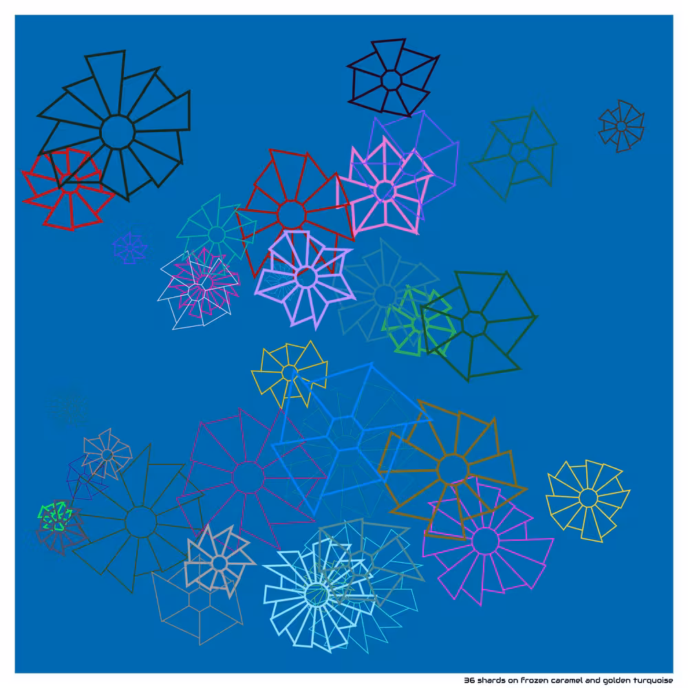 36 shards on frozen caramel and golden turquoise