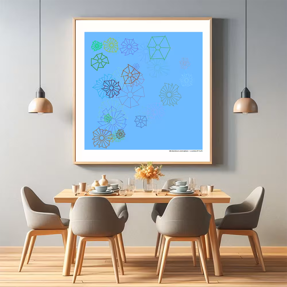 28 shards on vivid salmon — a verse of truth in room setting