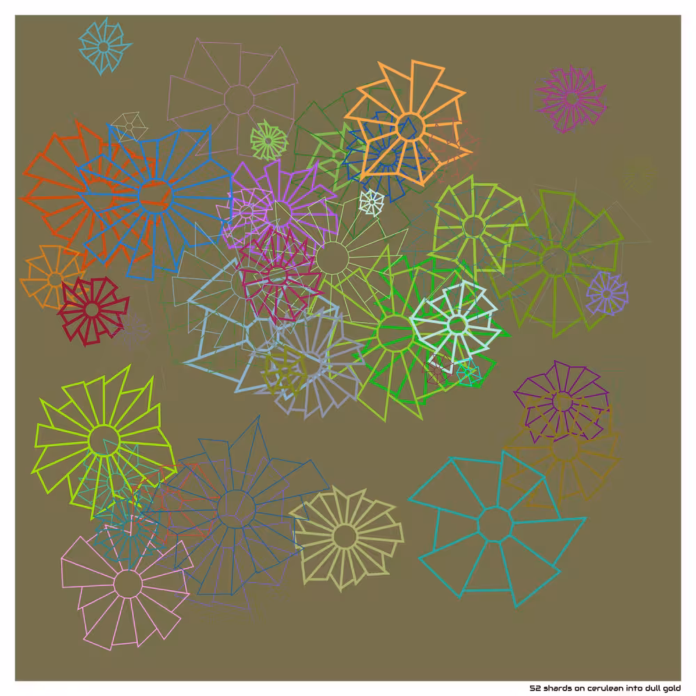 52 shards on cerulean into dull gold