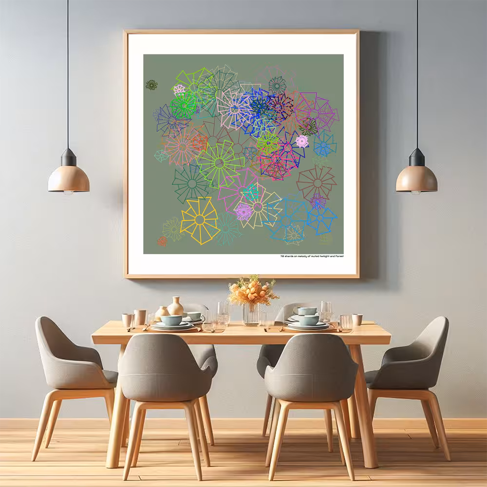 70 shards on melody of muted twilight and forest in room setting