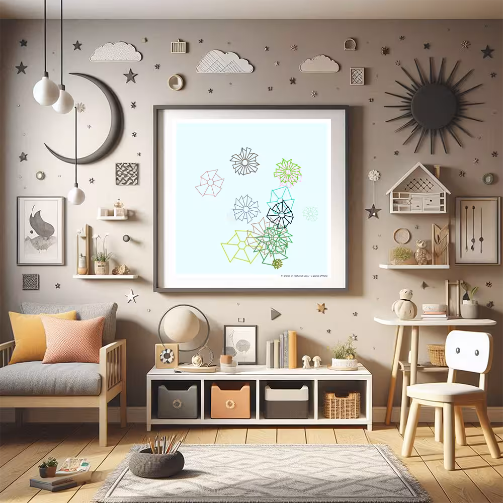 14 shards on nocturnal ivory — a glance of flame in room setting