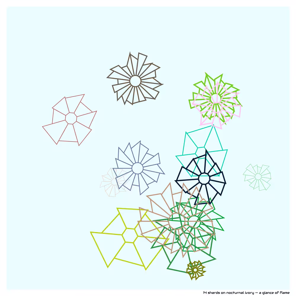 14 shards on nocturnal ivory — a glance of flame