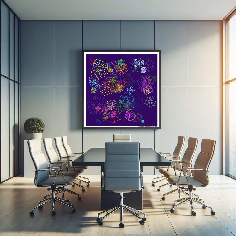 68 shards on glowing mustard from mirror in room setting