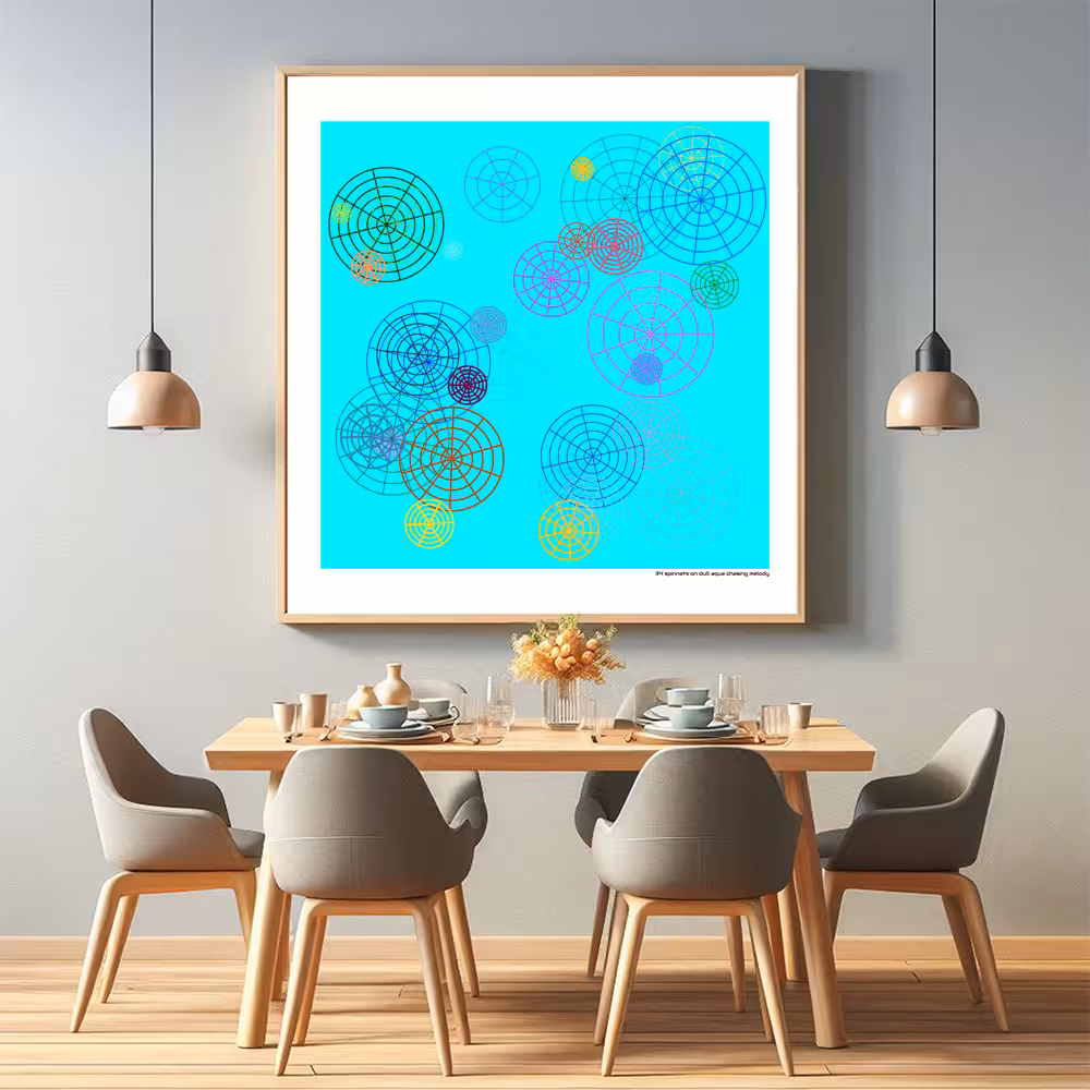 34 spinnets on dull aqua chasing melody in room setting